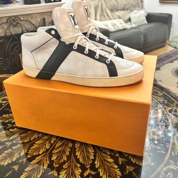 LOUIS VUITTON Shoes (12, White, Damier Infini) With LV Shoe Box and Dustbags - Picture 2 of 9
